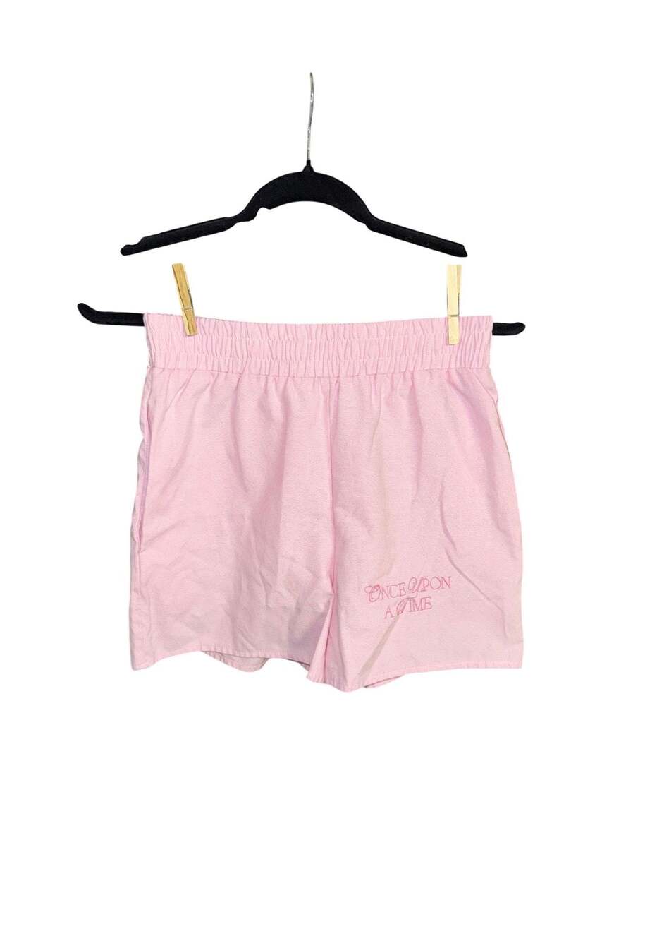 Signature 8 Women's Pink Cotton High-Waisted Shorts with 'Once Upon A Time' Embr
